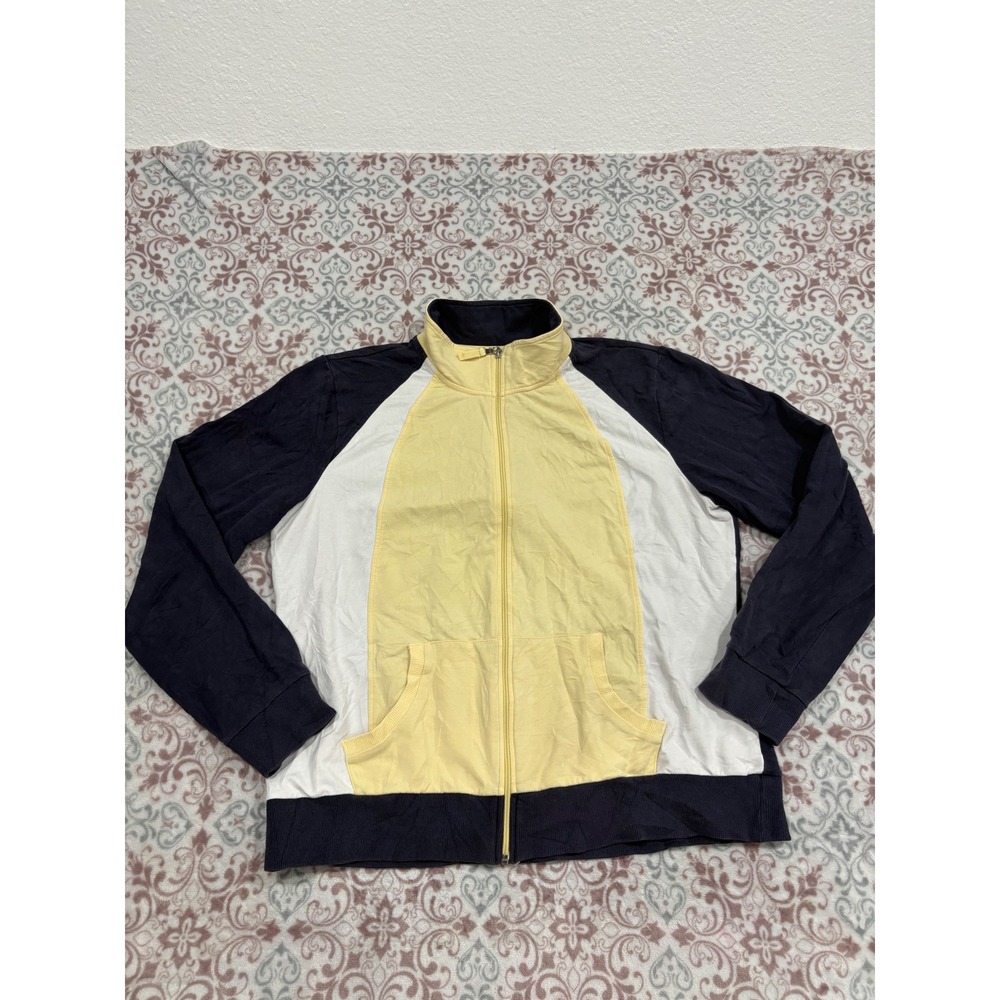St Johns Bay Active Womens XL Full Zip Track Jacket Colorblock Navy Yellow White